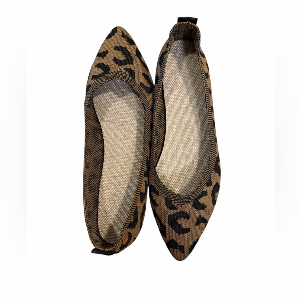 Leopard Print Flats Size 10 Khaki Black Slip On Pointed Toe Lightweight NEW - Picture 5 of 8